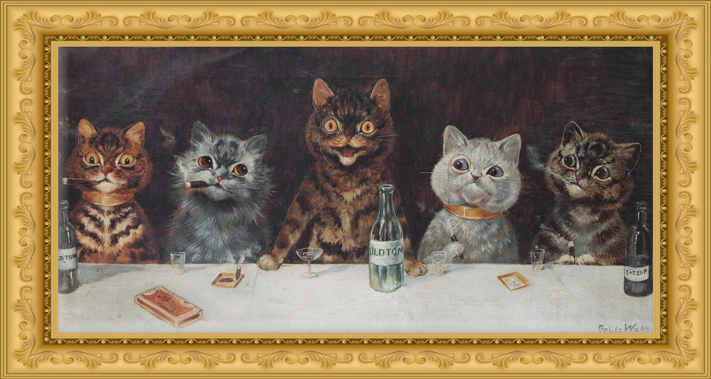 The Bachelor Party (before 1939) by Louis Wain; Louis Wain, Public domain, via Wikimedia Commons