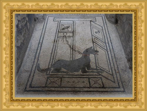 UNESCO World Heritage Sites'Mosaic Dog in Pompeii, via Wikimedia Commons